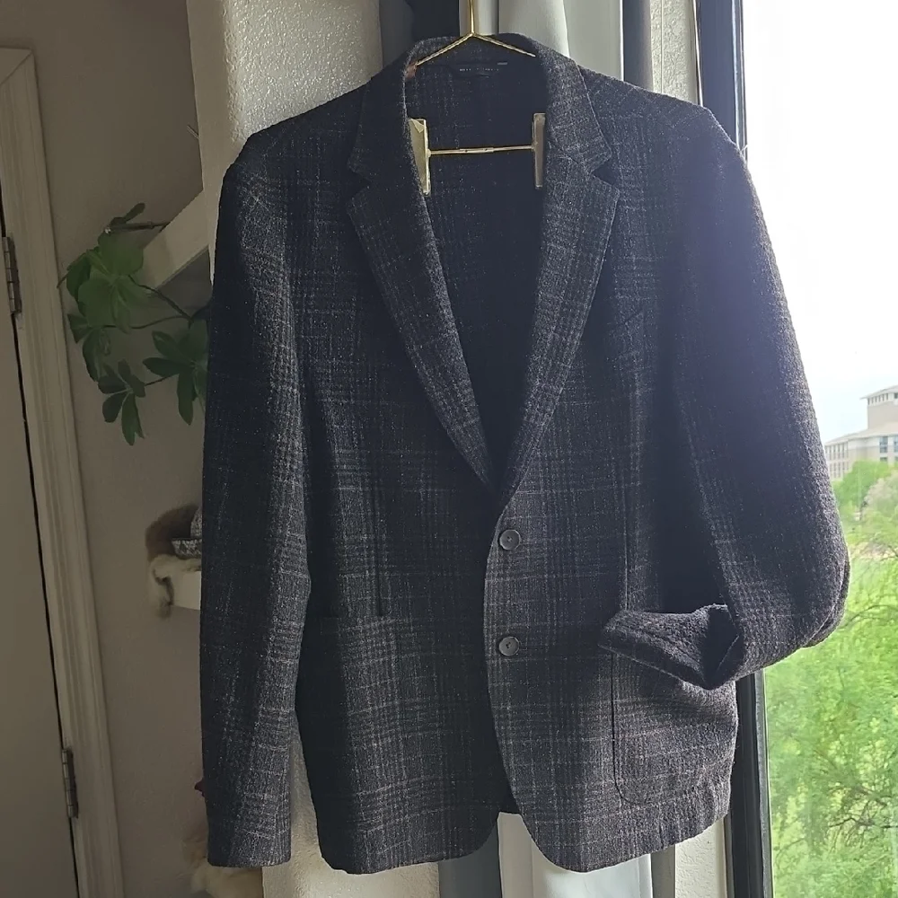 Boss Black & Brown Textured Plaid Blazer -Two-Button Coat Unisex 40S